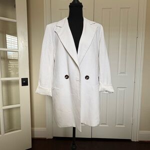 Chic White Linen Blend Double-Breasted Women's Blazer